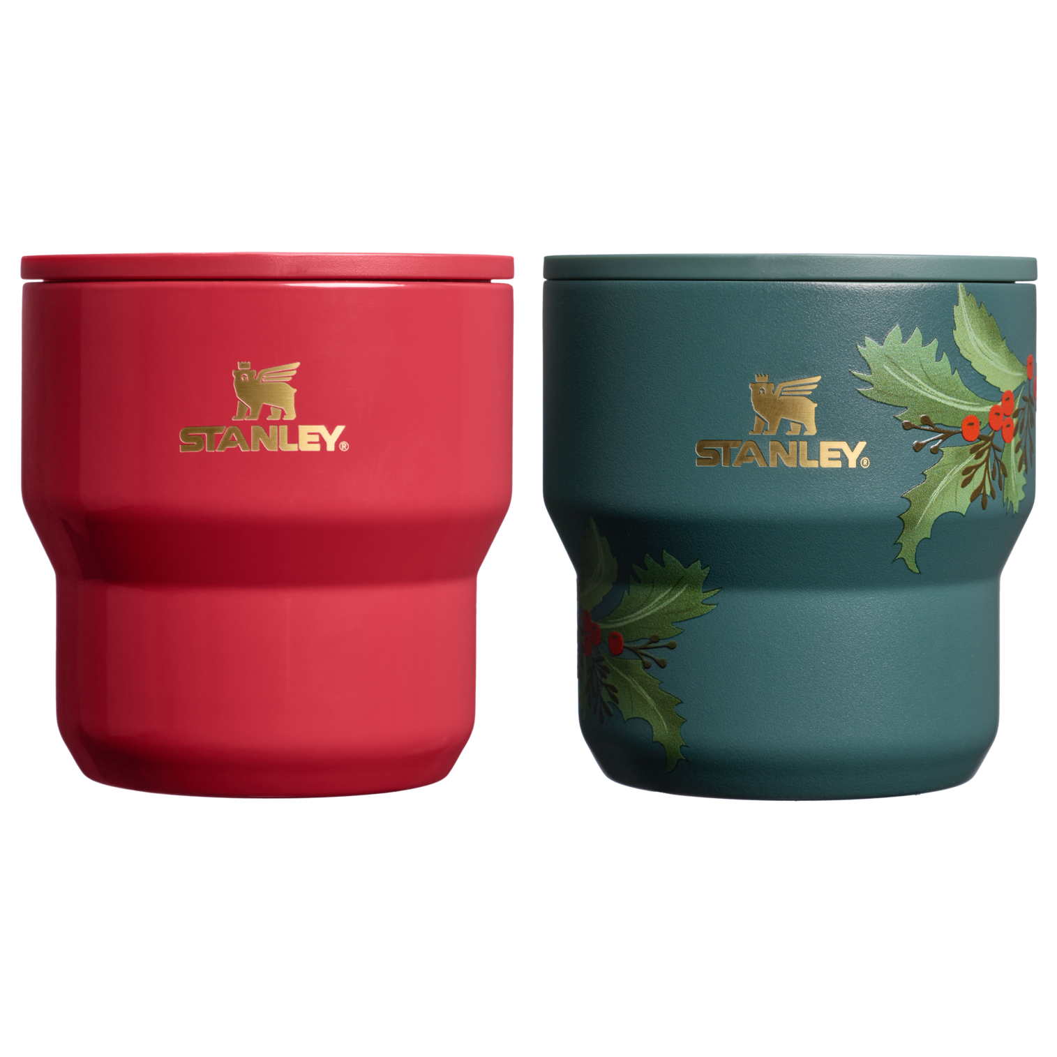 Stanley 1913 The Cheers & Cheer Stay-Hot Stacking Cup 2-Piece Set 10 OZ in Holly Berry Gloss/Holiday Botanical
