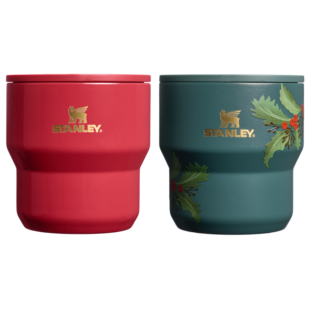 Stanley 1913 The Cheers & Cheer Stay-Hot Stacking Cup 2-Piece Set 10 OZ in Holly Berry Gloss/Holiday Botanical