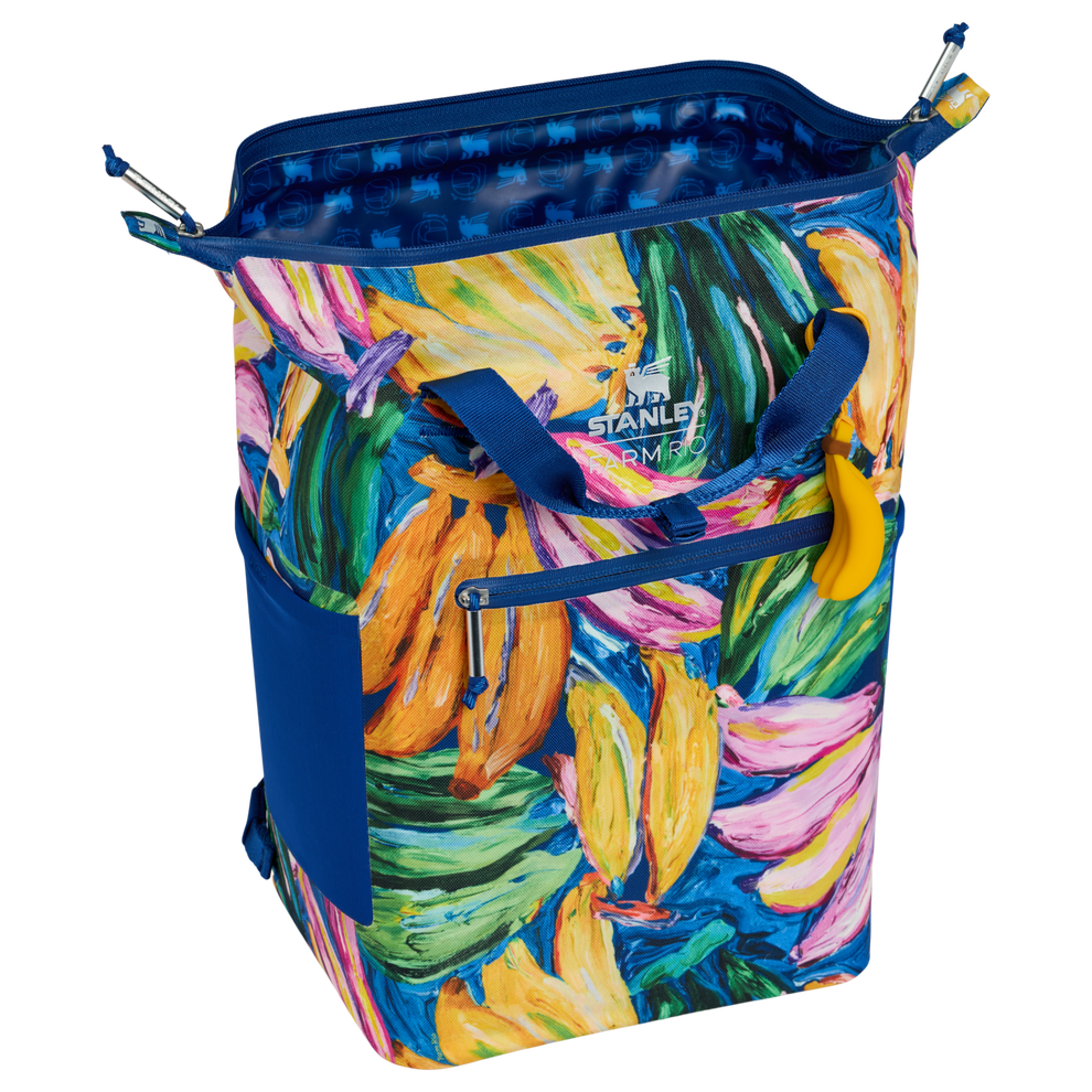 Stanley 1913 Stanley 1913 x FARM Rio All Day Madeleine Mini Cooler Backpack 14 QT in Farm Rio Painted Bananas | Back Open View
