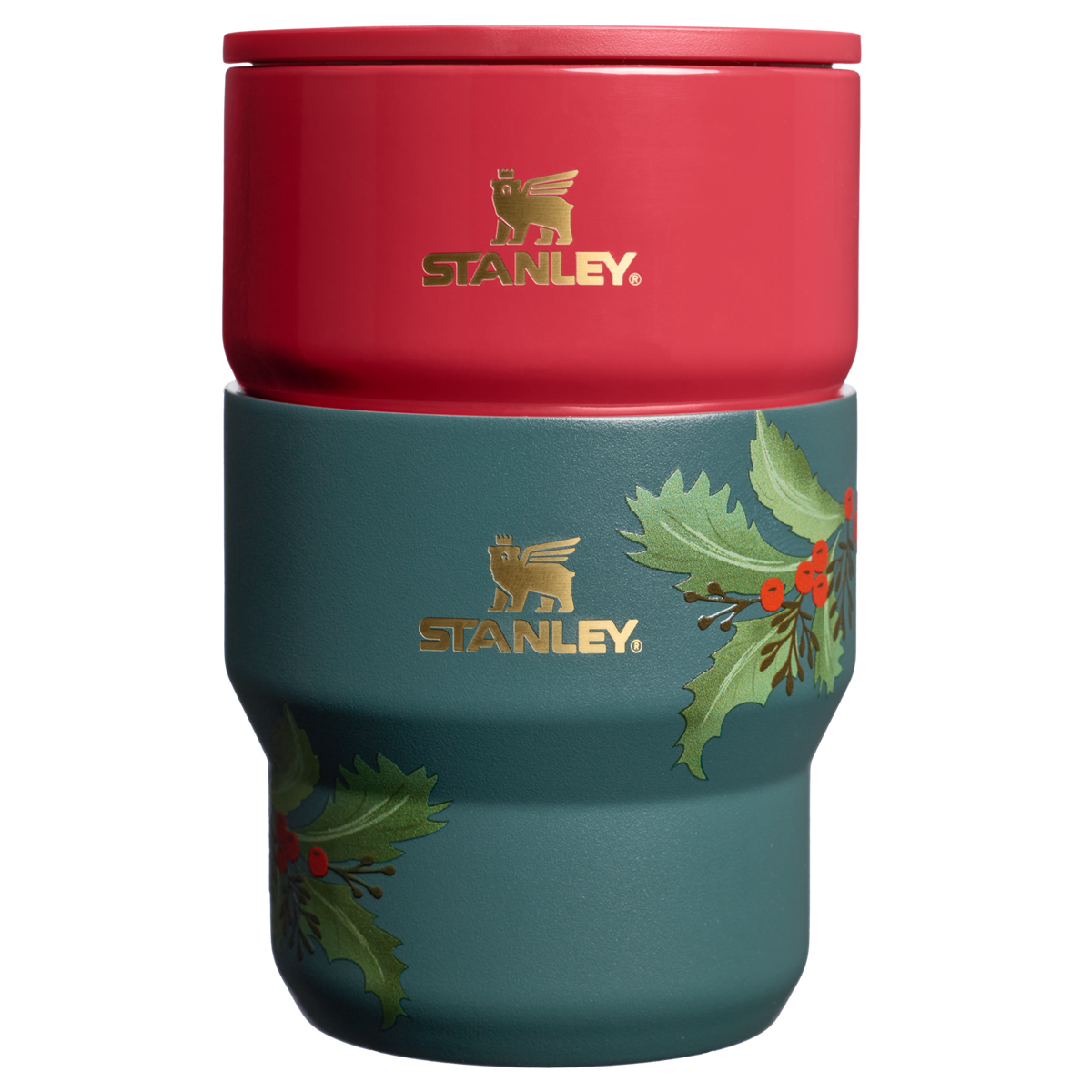 Stanley 1913 The Cheers & Cheer Stay-Hot Stacking Cup 2-Piece Set 10 OZ in Holly Berry Gloss/Holiday Botanical