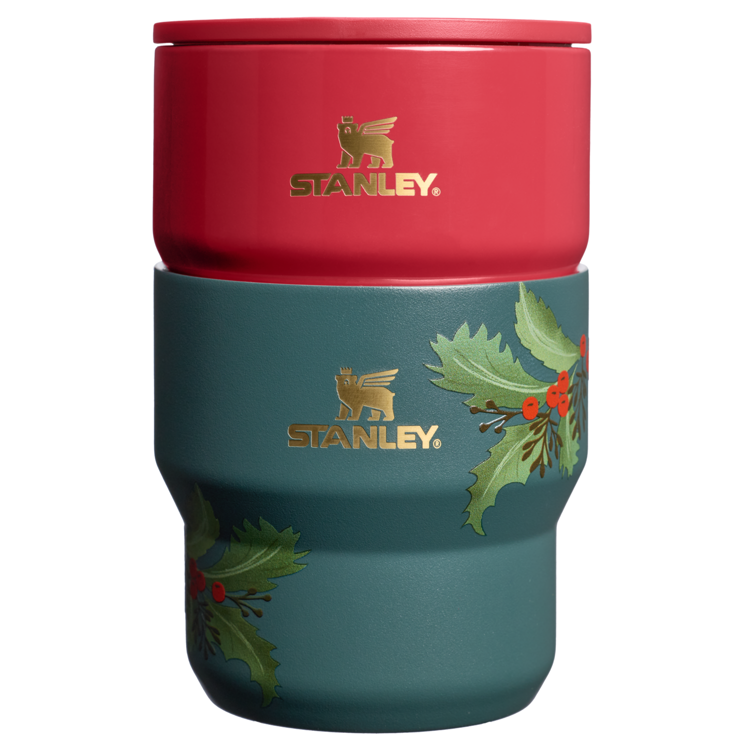 Stanley 1913 The Cheers & Cheer Stay-Hot Stacking Cup 2-Piece Set 10 OZ in Holly Berry Gloss/Holiday Botanical | View 1
