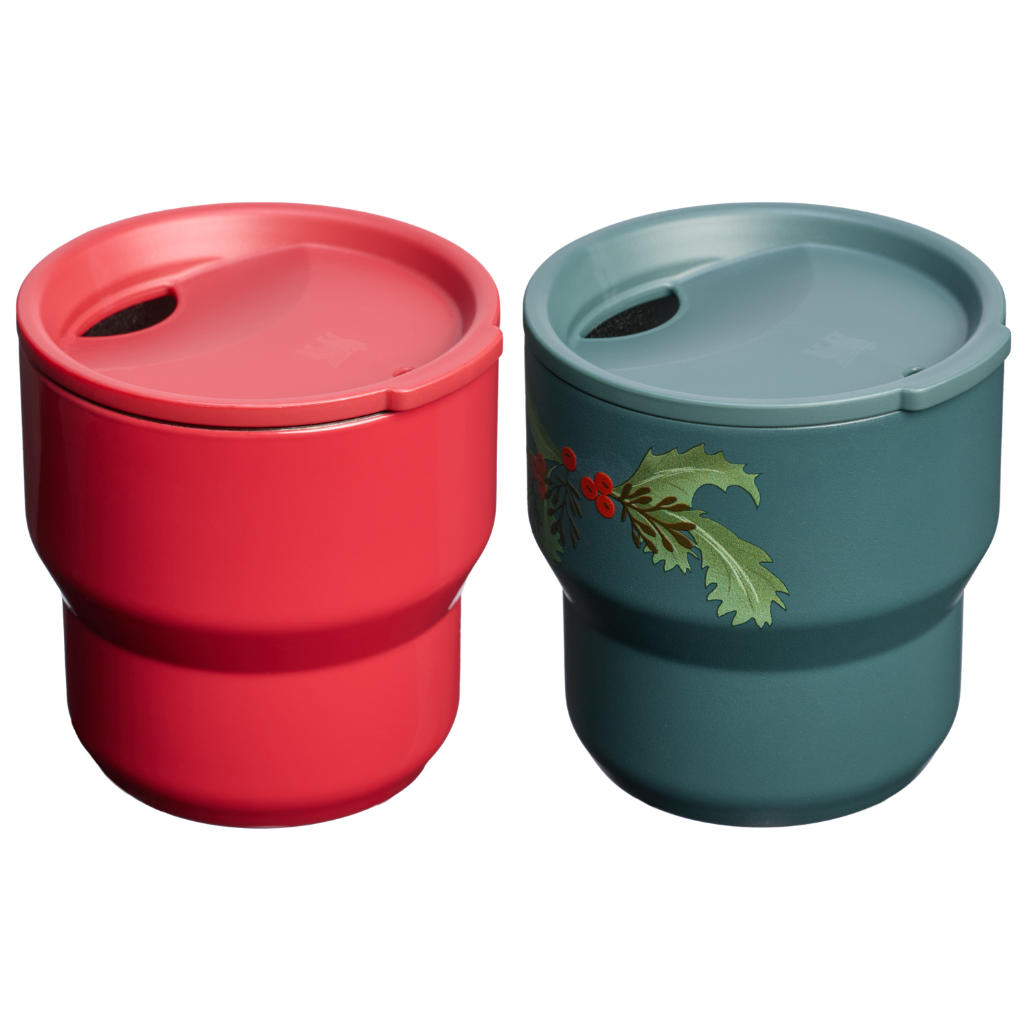 Stanley 1913 The Cheers & Cheer Stay-Hot Stacking Cup 2-Piece Set 10 OZ in Holly Berry Gloss/Holiday Botanical | View 2