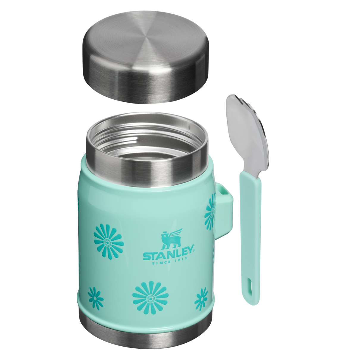 Stanley 1913 Classic Legendary Food Jar + Spork 14 OZ in Teal Daisies | Front View
