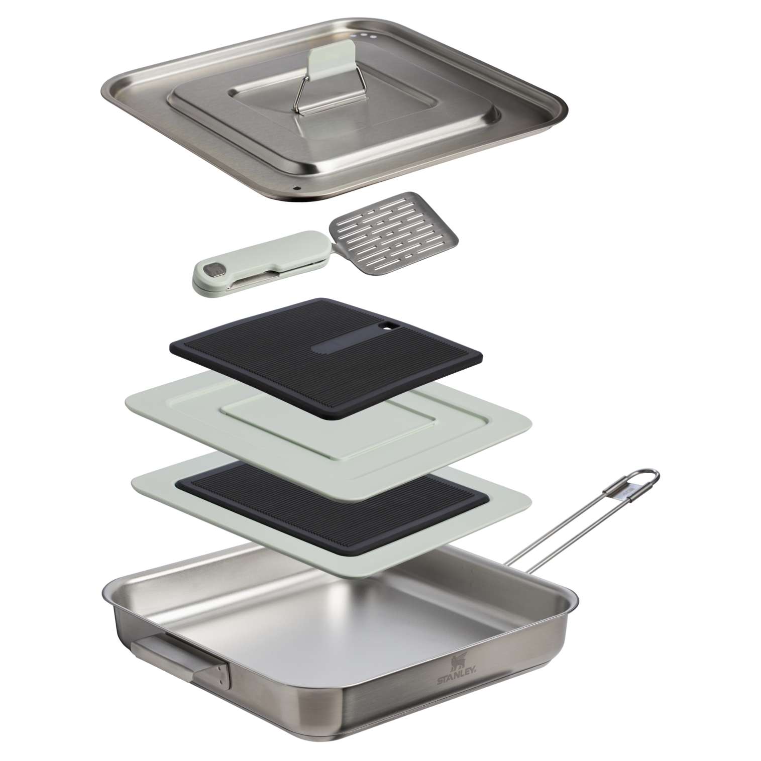 Stanley 1913 The Wildfare Pro Square Pan Cookset 5-piece set 2 QT in Pale Pebble + Stone